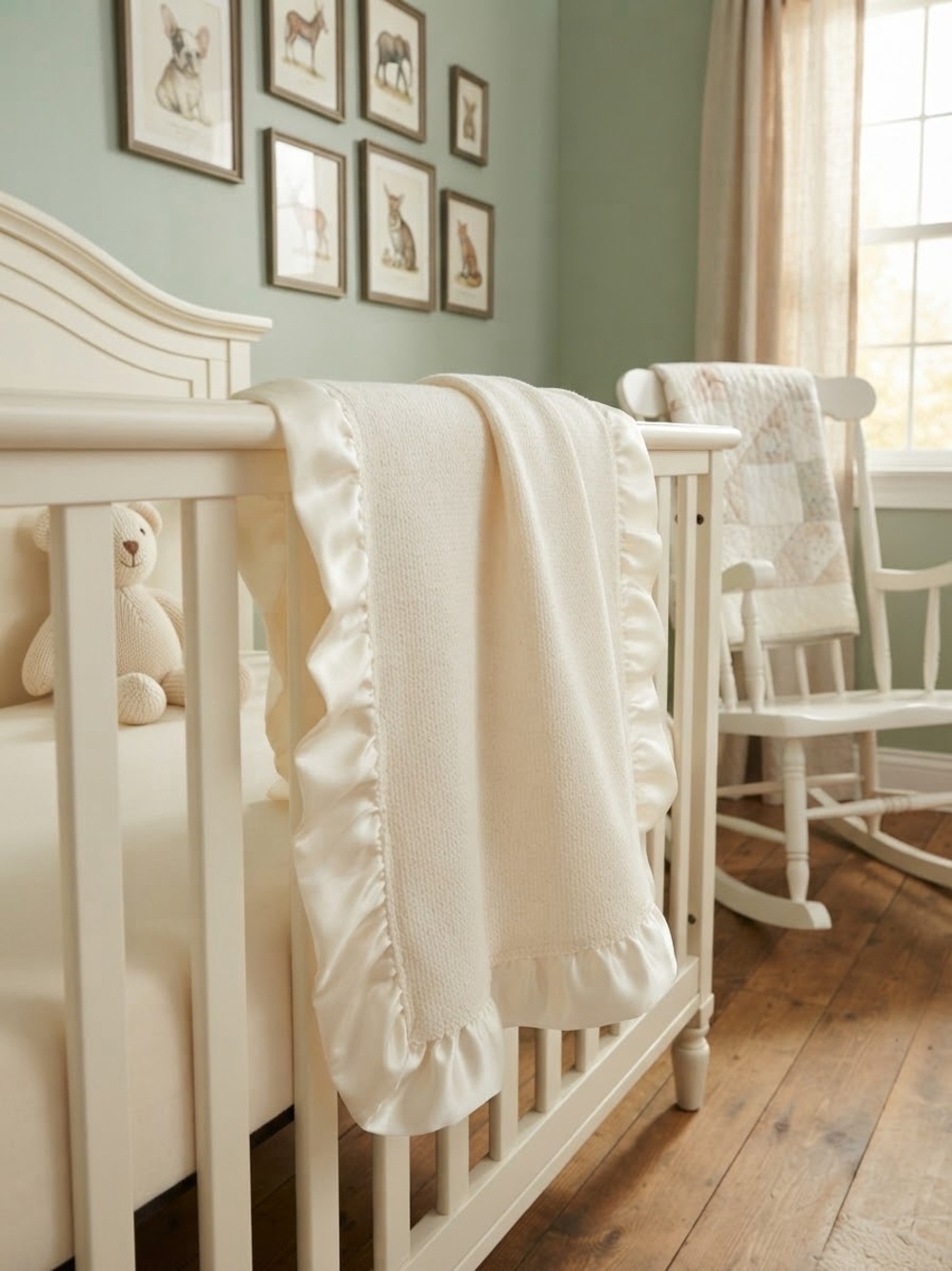 Vintage Quiltex Baby Blanket White Thermal Quilted Satin Trim Nylon Binding Crib